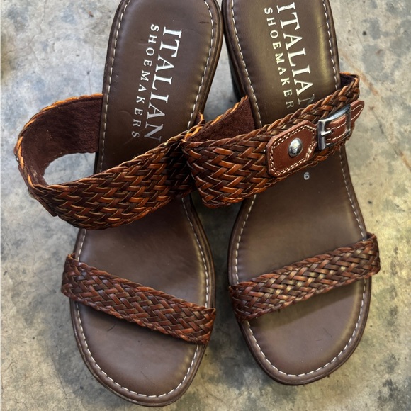Italian Shoemakers Dark Brown Woven Wedges - Picture 2 of 4